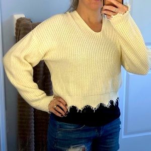 Forever 21 Cream Beige Fringe Crop Sweater, Small